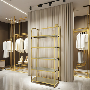 Estante de exhibición Gold Store para bolsos, zapatos, muebles de diseño de interiores para venta al por menor, estilo de piso de vidrio, bolso de mano, escaparate - Product Image 1