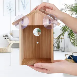 Window Bird Feeder With Strong Suction Cups And Outdoor Hanging Rope Perspective Wooden Birdhouse Transparent Bird Nest Design
