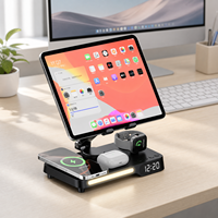 Chargeur sans fil magnétique 7-en-1 avec support, horloge, lumière LED, port Type-C pour téléphones mobiles, montres intelligentes, écouteurs