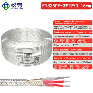 PT100 PTFE مطلي بالفضة محمية 2-core 3-core 4-core إشارة استشعار 6 core كابل تمديد مقاوم للحرارة العالية - Product Image 6