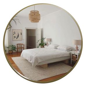 Espejo de Pared Redondo Dorado de Lujo Personalizado, Espejo de Maquillaje Decorativo Moderno para Sala de Estar y Baño, Espejo de Pared Grande con Forma Circular - Product Image 6
