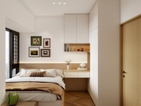 Ensemble de meubles de chambre moderne et minimaliste incluant lit inclinable, armoire et commode, pour la décoration intérieure contemporaine et l'utilisation en centre commercial