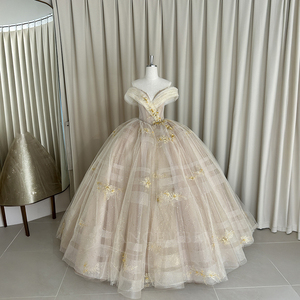 ชุดราตรีงาน Quinceanera รุ่น Spjy010 ดีไซน์หรูหรา สีแชมเปญ ทรงคอร์เซ็ทจับจีบประดับลูกปัดและดอกไม้ ผ้าทูลล์วิบวับ ทรงเจ้าหญิง แบรนด์ Jancember - Product Image 2