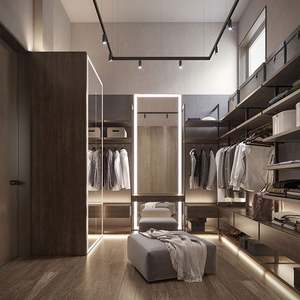 Ensemble de meubles de chambre à coucher en bois avec porte en verre intégrée Santopova Design, armoires en bois modernes - Product Image 2