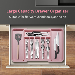Organisateur de couverts extensible en PP pour <span class=keywords><strong>tiroir</strong></span> de cuisine, plateau à couverts pour tiroirs - Product Image 2