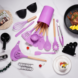 38 إكسسوارات مطبخ للبيع بالجملة أدوات طبخ أدوات مطبخ بمقبض خشبي سيليكون غير لاصق - Product Image 5