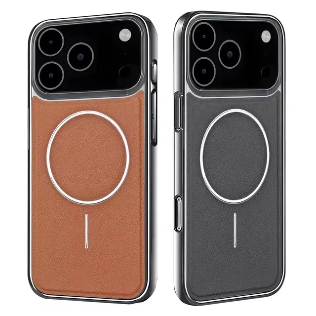 Luxury Leather Plated Frame Built-in Magnetic Shockproof Case for iPhone 17 Pro Max 17 Air 16 Pro 15 14 13 12 Protect Cover