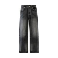Pantalon décontracté tendance américain - Style de luxe automne/hiver, coupe droite ample, motif éclair, jean queue de chat pour homme