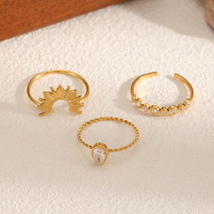 Geometric <b>Stacked</b> Stainless Steel <b>Ring</b> For Women Pave Setting Party Jewelry TR4487 - Product Image 2