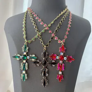 BD-B5272 Big glass cz cross necklace mystic heart chain necklace wonderful high quality necklace jewelry amazing