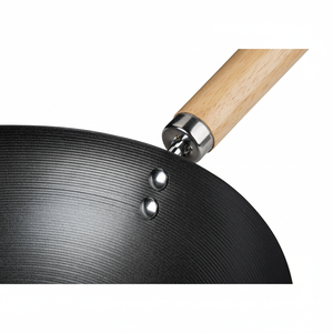 Padella per Wok in acciaio commerciale con manico in legno 26cm di diametro in stile cinese Design a nido d'ape per cucina a induzione a Gas coperchio in vetro - Product Image 1