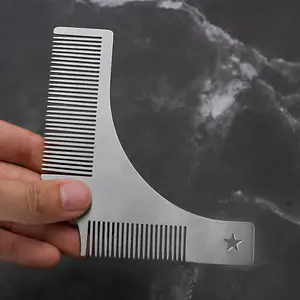 Yeni tasarım kırpma Stencil Goatee tıraş tarak paslanmaz çelik Metal sakal tarağı özel Logo