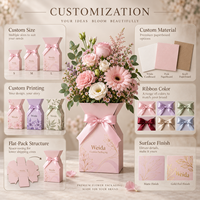 Boîte à fleurs en carton personnalisée avec ruban et nœud, emballage de bouquet floral en forme de vase, impression personnalisée