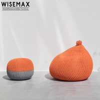 WISEMAX FURNITURE Vente en gros de meubles pour la maison Pouf rond en coton crocheté Fait à la main en fil de coton tricoté
