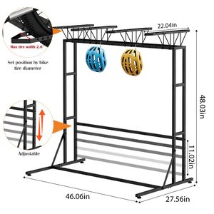 Soporte de Almacenamiento para Bicicletas en el Suelo del <span class=keywords><strong>Garaje</strong></span> con 6 Ganchos, Organizador Vertical para Interiores, para 3 Bicicletas de Montaña/Carretera para Adultos y 1 Bicicleta Infantil - Product Image 2