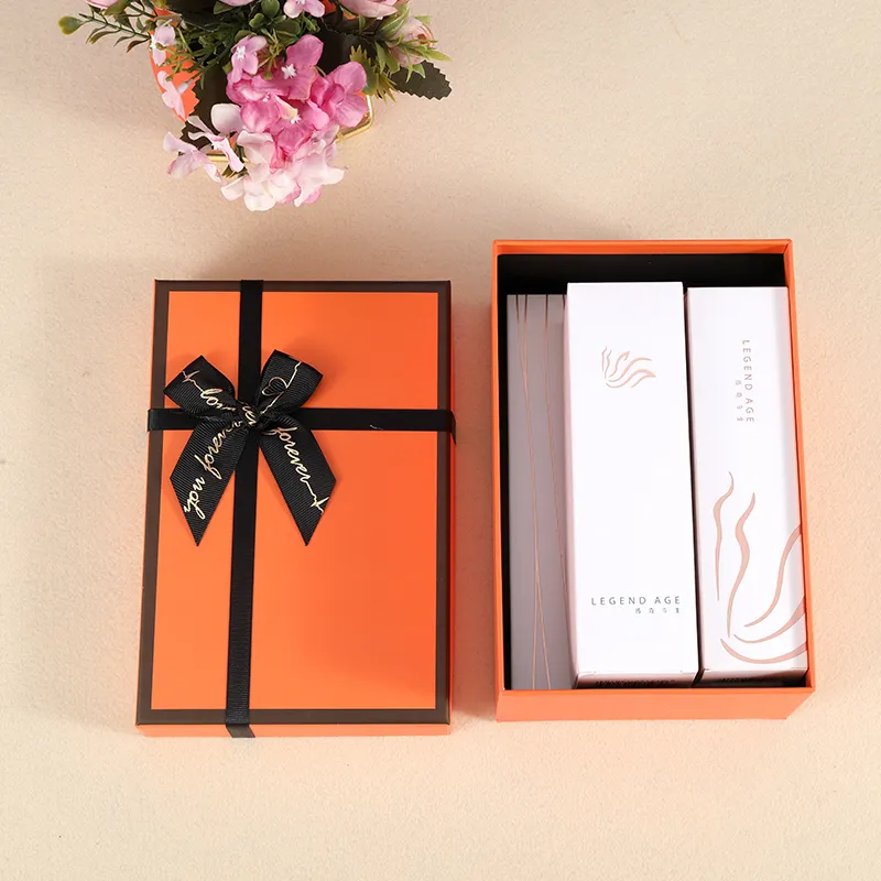 Custom High Level Orange Fancy Cardboard Cosmetic Gift Box With Sponge