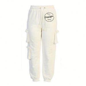 Venta al por mayor gimnasio grueso polar serigrafiado francés Terry Jogger logotipo personalizado ropa de calle blanco en blanco deportes mujeres cargo pantalones de chándal - Product Image 5