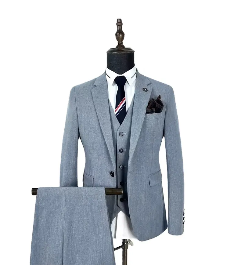 Men suit 2024 gray double slim fit breasted formal professional suit blazer wedding men's business 3 piece set for men
