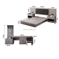 Ensembles de chambre d'hôtel 3 étoiles en panneaux de bois commerciaux à faible coût, avec cadre de lit durable, poste de travail, armoire et armoire latérale pour appartement