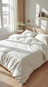 Parure de lit hôtelière 4 pièces en coton 100% blanc uni, 300 fils/cm², tissée, respirante, pour usage domestique, pour lit de 1,8 m, avec drap et taies d'oreiller - Product Image 5