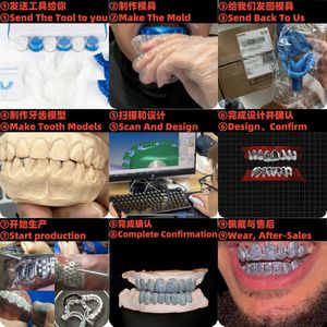 Grillz dentaire personnalisé en argent, serti invisible, avec diamants Moissanite taille princesse VVS, style Hip Hop - Product Image 4