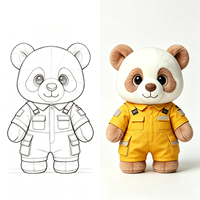 Peluche Panda Personnalisée Mignonne, Douce, Blanche et Marron, Poupée en Peluche Portant une Combinaison Jaune, Mascotte Panda en Peluche