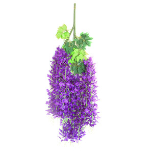 Guirlande de fleurs artificielles de glycine violet foncé en silicone pour décoration murale, plafond et arche de mariage - Product Image 1