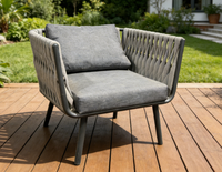 Fauteuil d'extérieur en corde tressée avec coussin pour patio, jardin, balcon