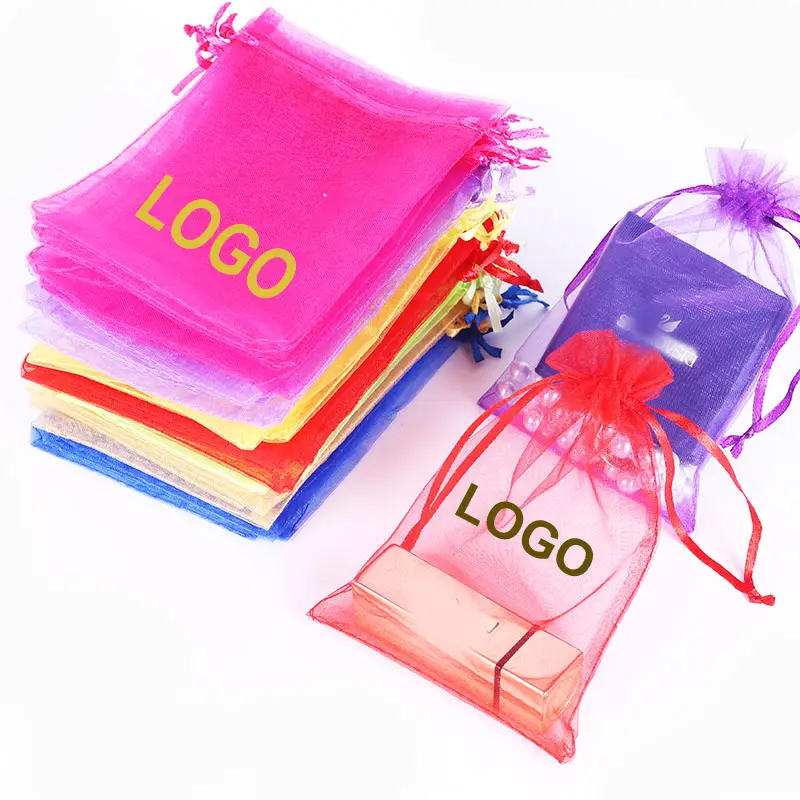Usine Impression Personnalisée Logo Sheer Organza Cordon Cadeau Sacs emballage organza sacs Bijoux Sacs
