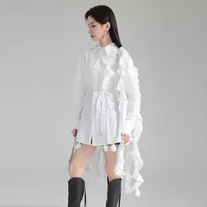 Women's Blouses 2024 Tops Long Sleeve Cotton Chic Blouse Design Lace Tassels Oversize Loose Women White Shirt Blouses