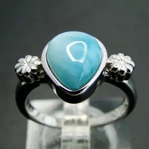 925 Sterling Silver Jewelry Pear Cut Natural Blue Larimar Rings