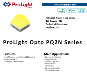 ProLights PQ2N-4LWE-WFC 1616 CSP LED ชิป 5600K คูลไวท์ Ra70 2.8‑3.4V 350mA 140lm 130 องศาแหล่งกำเนิดแสง - Product Image 2