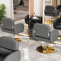 WDY Vente en gros de chaises de salon de coiffure pivotantes et modernes bon marché pour hommes chaise de barbier marron réglable à base dorée