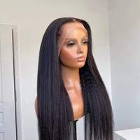 Perruques Lace Front en Cheveux Humains Yaki Lisses Volumineuses, Noir Naturel, Kinky Straight, Pré-épilées, Vente en Gros pour Femmes Noires