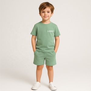Toddler cậu bé mùa hè trang phục ngắn tay áo cơ bản T-Shirt + quần short đàn hồi thiết lập 100% cotton Trọng lượng nhẹ trẻ em mặc bán buôn - Product Image 1