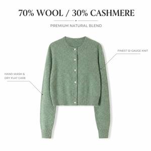 Cardigã Feminino de Lã 70% e Caxemira 30% com Manga Longa, Gola Redonda Canelada, Suéter de Tricô Macio, Quente para o Inverno, com Botões de Pérola - Product Image 3