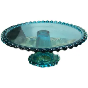 Ins Hot Hand Made Beaded Transparent Round Square Stemmed Glass Cake Stand for Wedding Catering Party