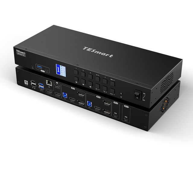 TESmart USB 3.0 HDMI DP USB C KVM Switch Docking Station 3 Triple Monitors 4 Computers 4K 60Hz 4 Port MST for Server Control