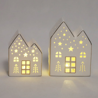 Maisons et cabanes lumineuses en céramique blanche, décorations de Noël autoportantes avec éclairage LED chaud