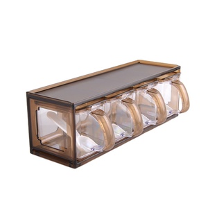 herb & spice tools kitchen 4 Position masala dabba spoon seasoning box 4 in 1 plastic transparent spice box