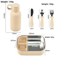 Tasse pliable en silicone portable, ensemble de couverts en acier inoxydable 5 pièces avec boîte à lunch extérieure à 3 compartiments et couvercles de conservation