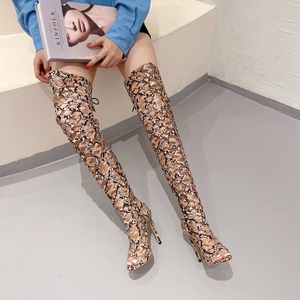 Botas Altas hasta la Rodilla con Punta Abierta y Diseño Serpentine 2024, Botas Sexys con Cordones para Mujer, Zapatos de Tacón Alto y Fino para Fiesta Nocturna, Talla 42 - Product Image 6