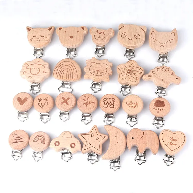 Top-ranked product Baby beech wood clip holder Laser Engraving Pacifier Clip