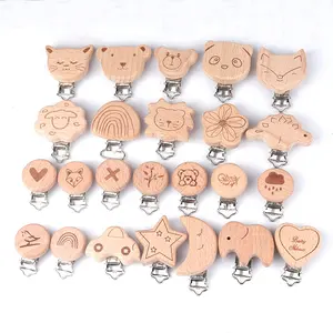 Top-ranked product Baby beech wood clip holder Laser Engraving Pacifier Clip