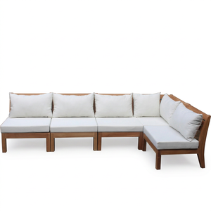 Ensemble de canapés d'angle en teck moderne en forme de L pour l'extérieur, avec coussins épais, résistant à l'eau, meubles de jardin, Indonésie - Product Image 1