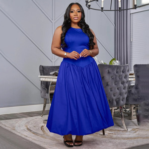 N8069 <span class=keywords><strong>abbigliamento</strong></span> da donna Plus-size in Europa nuovi abiti lunghi in tinta unita neri africani - Product Image 4
