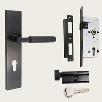 Manija de Puerta Moderna de Aleación de Zinc con Acabado Gris Cromado Brillante, Juego de Panel con Cerradura de Llave para Puertas Interiores de Hogar, Privacidad