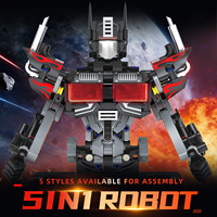 Kit de construction de robot programmable 5-en-1 Qintianzhu noir, modèle MOC STEM, jouet de puzzle créatif en plastique ABS, certifié CE