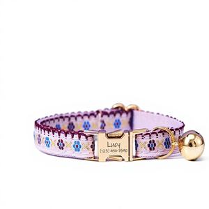 Juego de correa de collar de gato personalizado Tribal de correas, hebilla de Metal con nombre de gatito grabado personalizado, campana de oro gratis, regalo de mascota femenina - Product Image 1