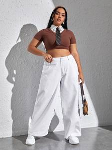 <span class=keywords><strong>Pantaloni</strong></span> donna taglie forti eleganti in Denim bianco Casual estivo svasato con fondo a campana Super elasticizzato a vita alta - Product Image 5